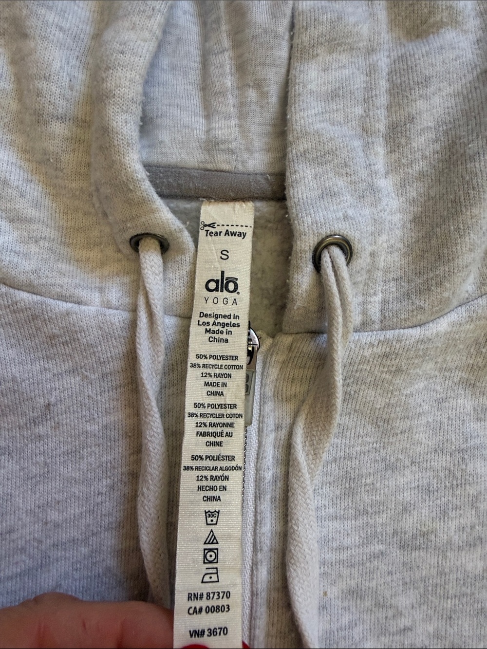 ALO Yoga Light Heather Gray Hooded Zip-Up Jacket - Picture 2 of 7